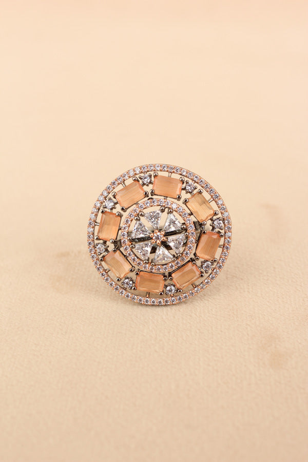 Sparkling American Diamond Adjustable Ring With Peach Colour Stones (ADR009-PE)