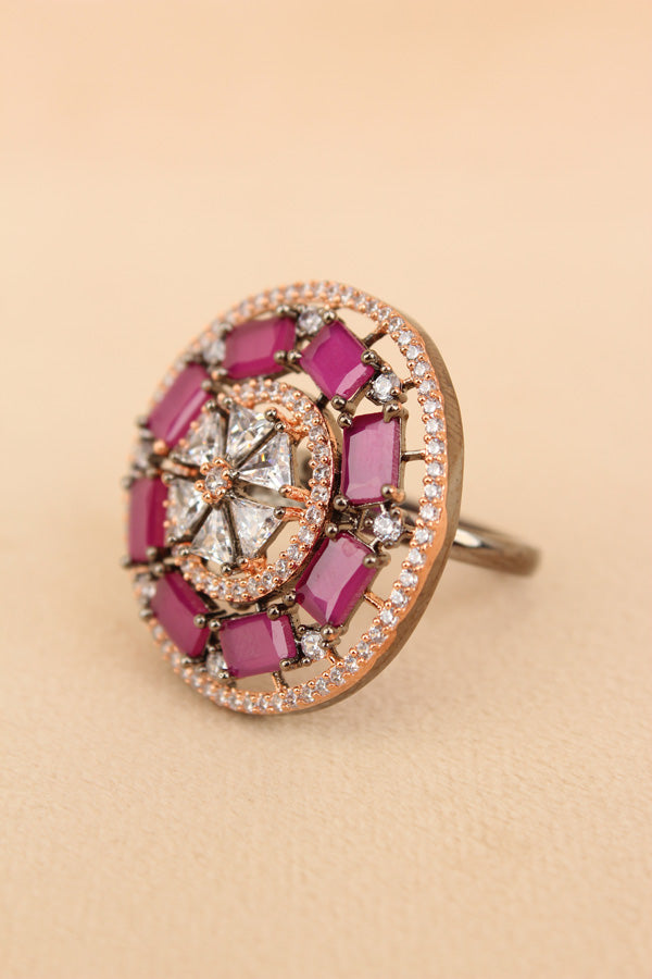 Sparkling American Diamond Adjustable Ring With Purple Colour Stones (ADR009-PU)