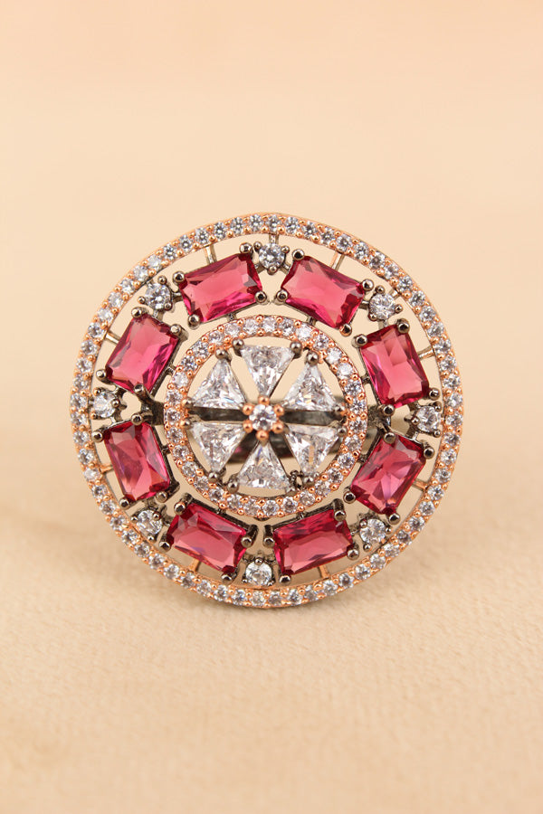 Sparkling American Diamond Adjustable Ring With Red Colour Stones (ADR009-R)