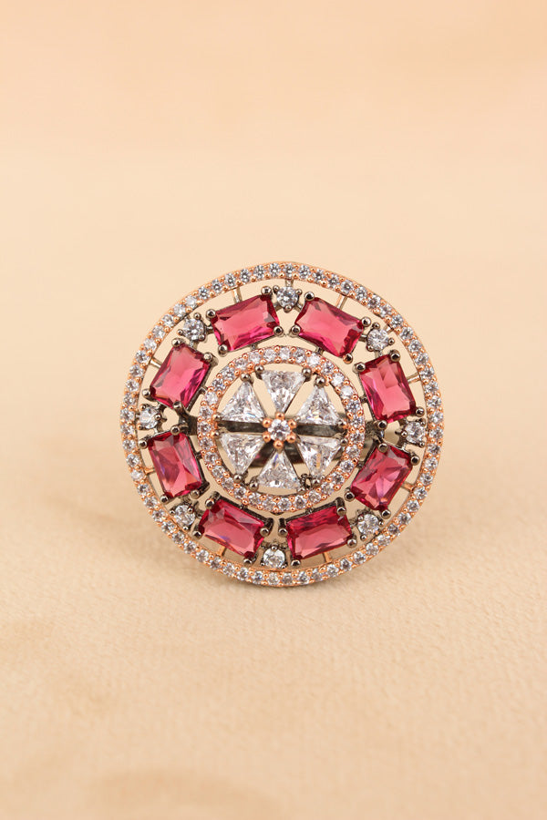 Sparkling American Diamond Adjustable Ring With Red Colour Stones (ADR009-R)