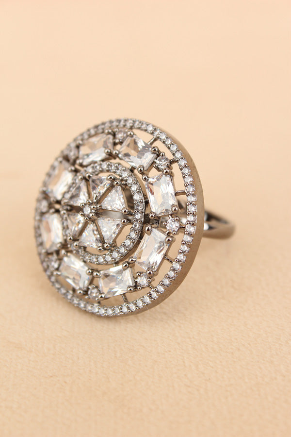 Sparkling American Diamond Adjustable Ring With Silver Colour Stones (ADR009-S)