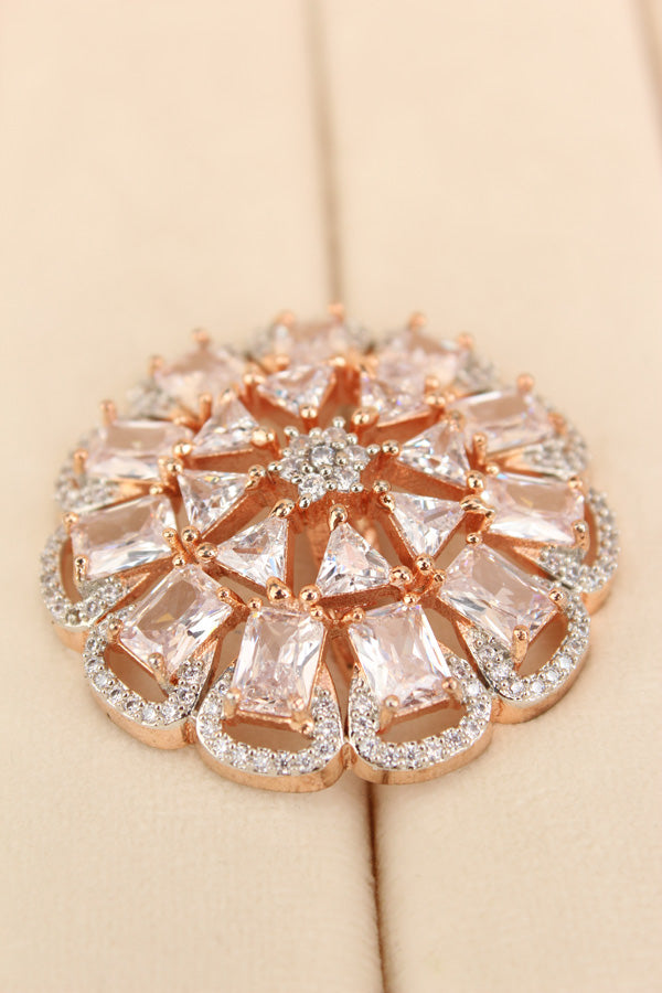 Statement Adjustable American Diamond Ring With Flower Design And White Stones (ADR002-W)
