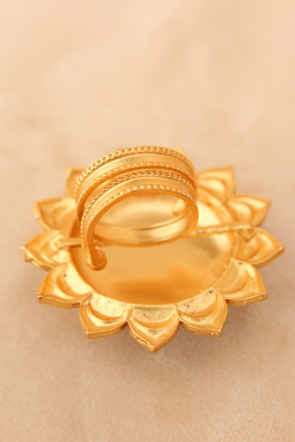 Sunflower Adjustable Ring With Meenakari Design And Center Design And Pink Stone (RF007-P)