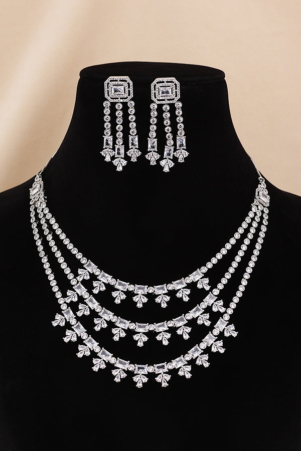 Large Mint Green Colour Stones American Diamond Necklace Set With Simple Earrings (NS008-AD-MG)