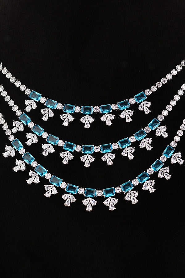 Large Pink Colour Stones American Diamond Necklace Set With Simple Earrings (NS008-AD-P)