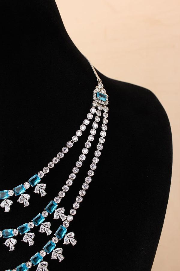 Large Pink Colour Stones American Diamond Necklace Set With Simple Earrings (NS008-AD-P)