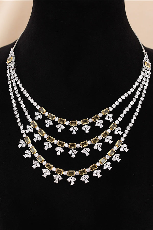 Large Green Colour Stones American Diamond Necklace Set With Simple Earrings (NS008-G)
