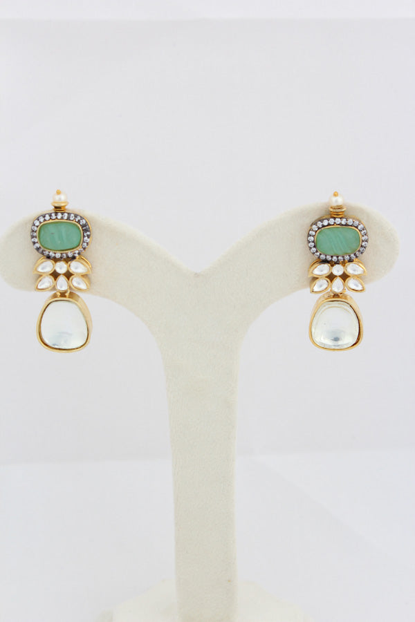 Turquoise Green Necklace In Kundan With Earrings And Tikka (IGNK007)