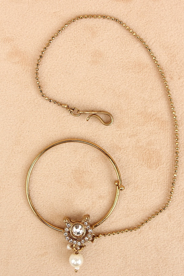 White Stone Bridal Necklace Set With White Pearls Attached (BS010-White)