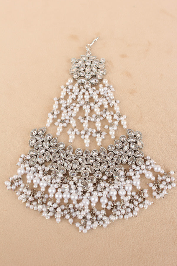 Wide And Large Passa With Polki Stones In Premium Quality And Silver Colour Beads (PAS017-S)