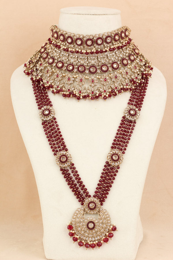 Premium Quality Polki Bridal Set In Maroon Colour (BS001-Maroon-Polki)