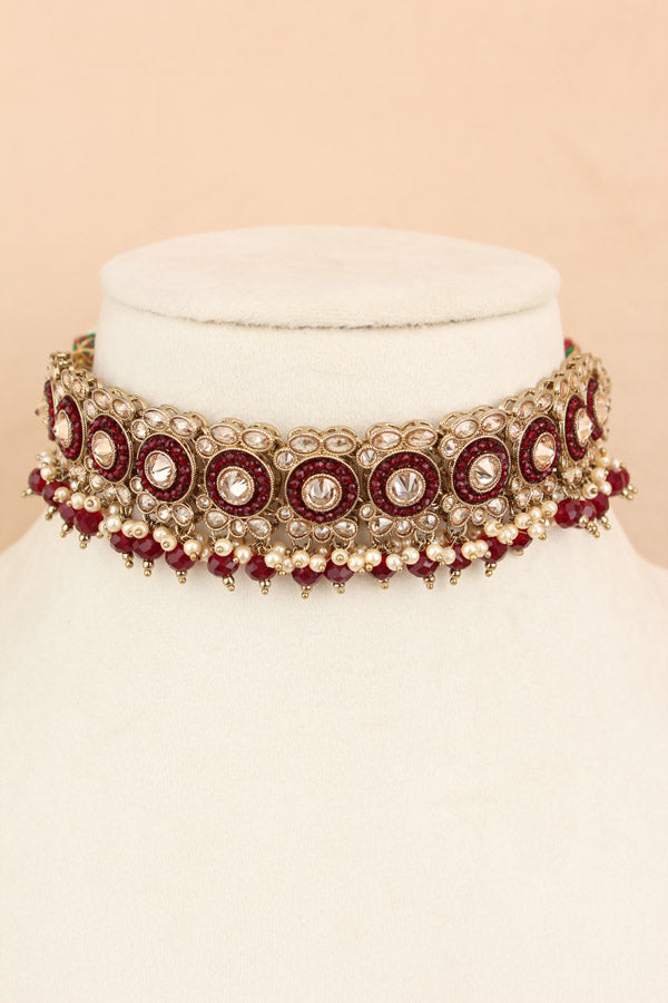 Premium Quality Polki Bridal Set In Maroon Colour (BS001-Maroon-Polki)