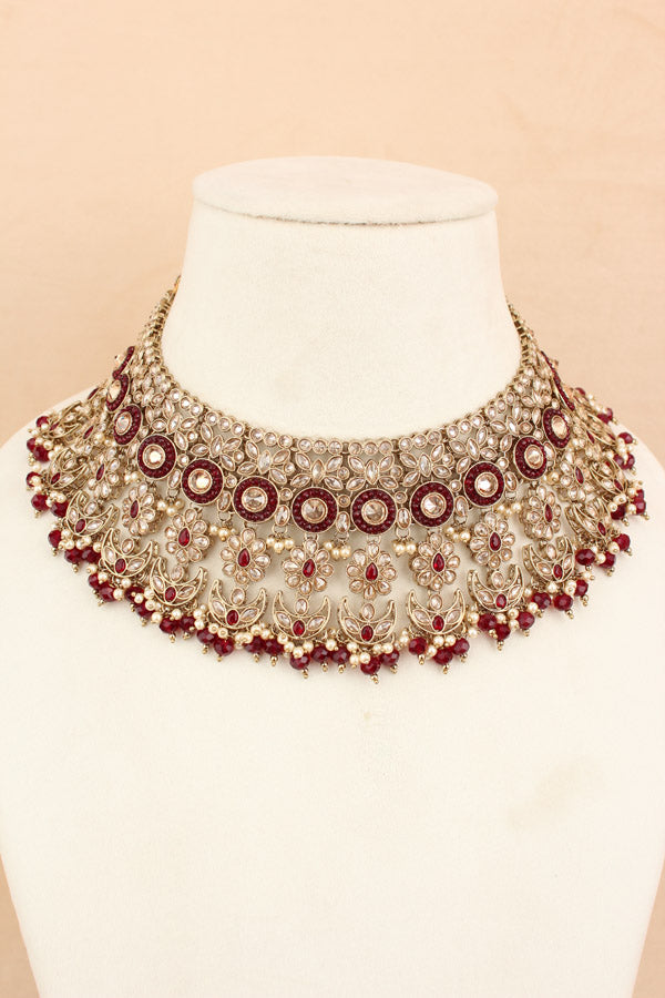 Premium Quality Polki Bridal Set In Maroon Colour (BS001-Maroon-Polki)