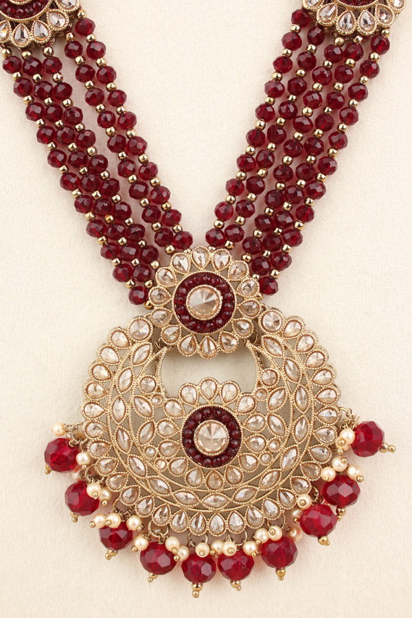 Premium Quality Polki Bridal Set In Maroon Colour (BS001-Maroon-Polki)