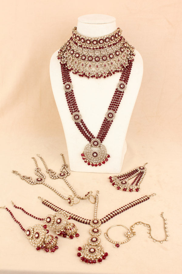 Premium Quality Polki Bridal Set In Maroon Colour (BS001-Maroon-Polki)