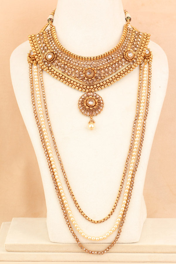 Gold Polish Premium Quality Bridal Set And Flower Design  (BS002-Polki)