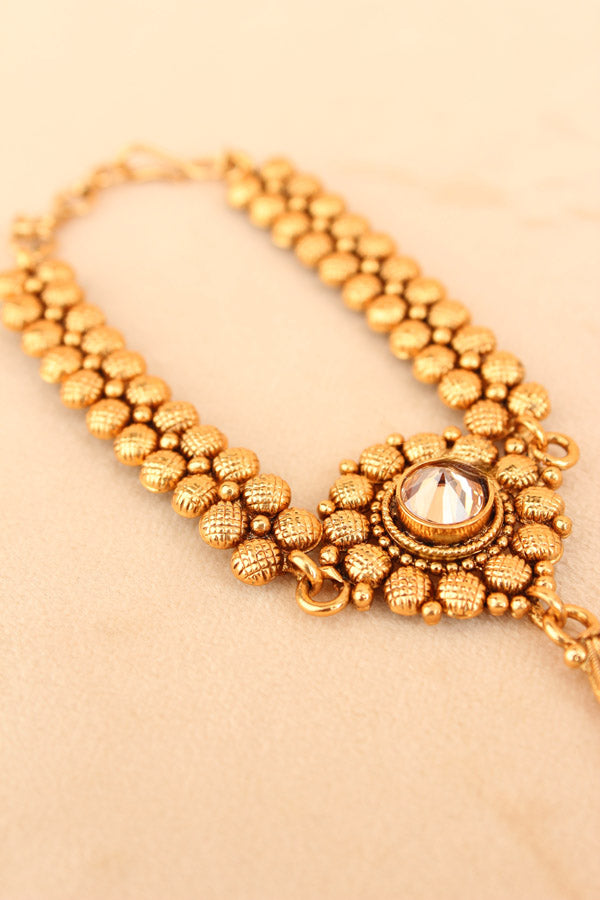 Gold Polish Premium Quality Bridal Set And Flower Design  (BS002-Polki)