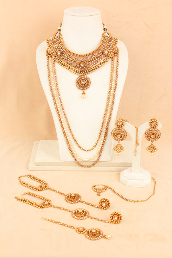 Gold Polish Premium Quality Bridal Set And Flower Design  (BS002-Polki)
