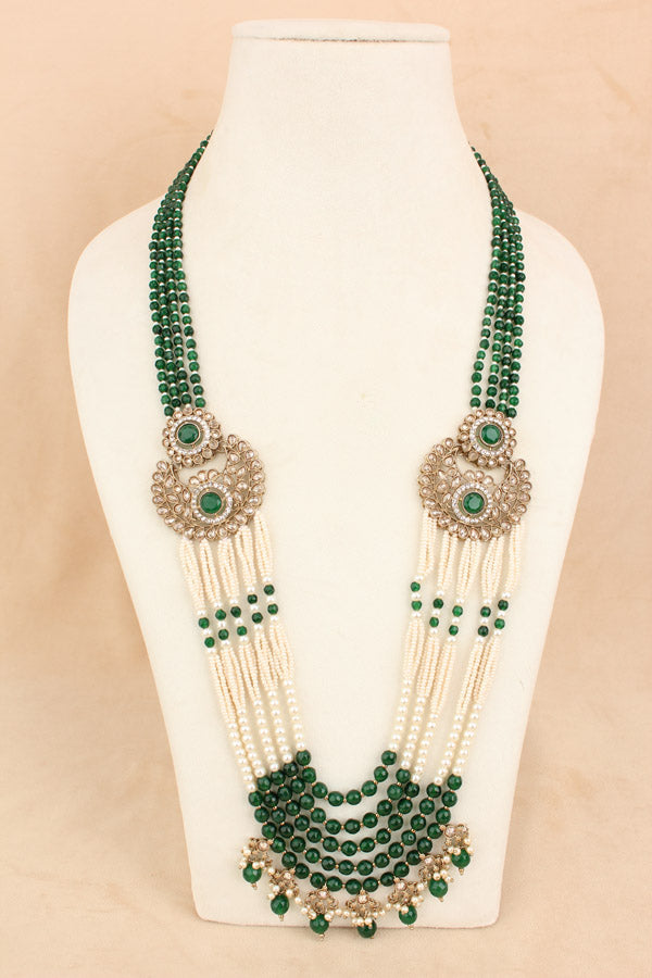 Bridal Set In Premium Quality With Polki And Green Stones In Mehndi Polish (BS003-G-Polki)