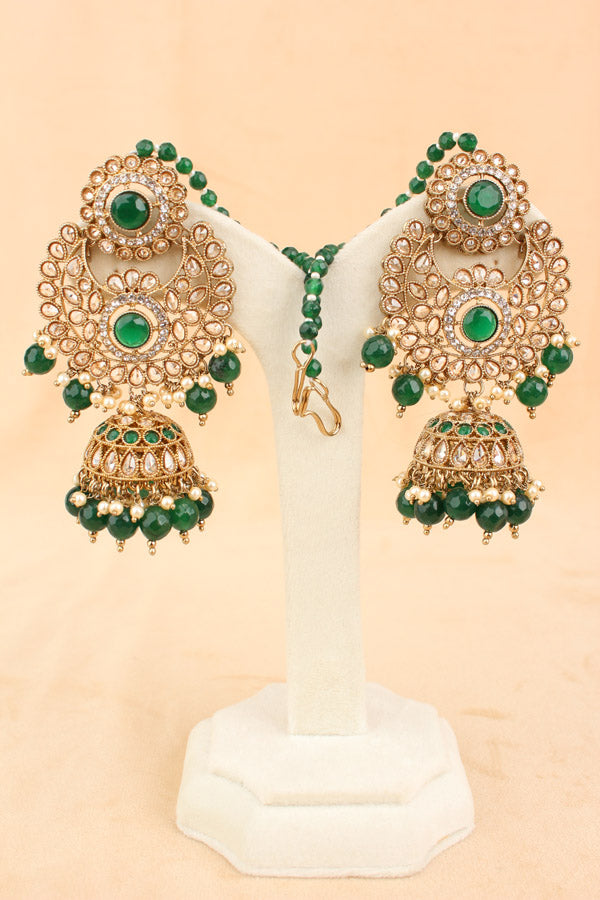 Bridal Set In Premium Quality With Polki And Green Stones In Mehndi Polish (BS003-G-Polki)