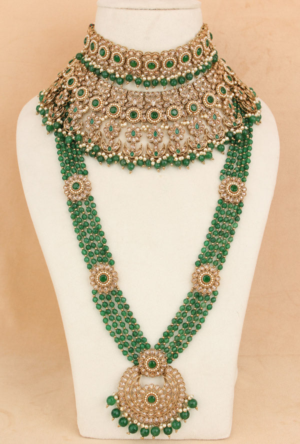 Mehndi Polish Bridal Set In Premium Quality With Green Stones (BS004-G-Polki)