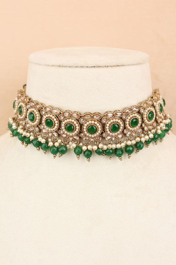 Mehndi Polish Bridal Set In Premium Quality With Green Stones (BS004-G-Polki)