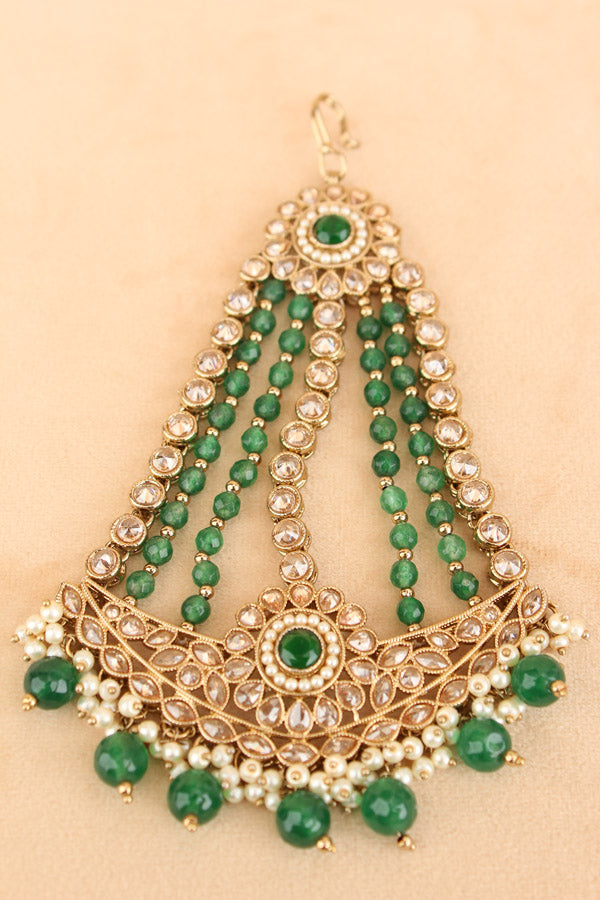 Mehndi Polish Bridal Set In Premium Quality With Green Stones (BS004-G-Polki)