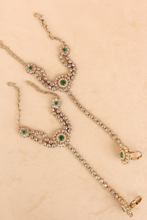 Mehndi Polish Bridal Set In Premium Quality With Green Stones (BS004-G-Polki)