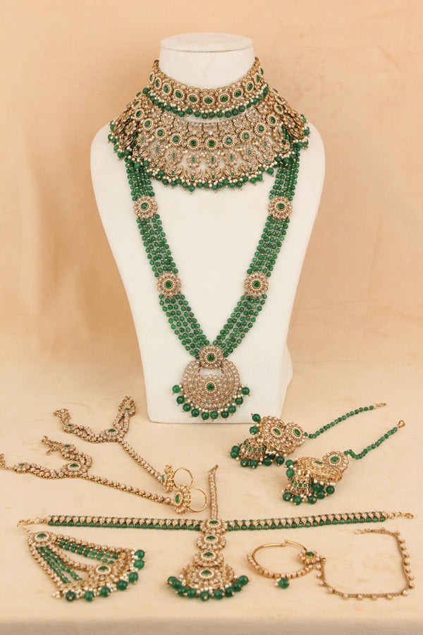 Mehndi Polish Bridal Set In Premium Quality With Green Stones (BS004-G-Polki)
