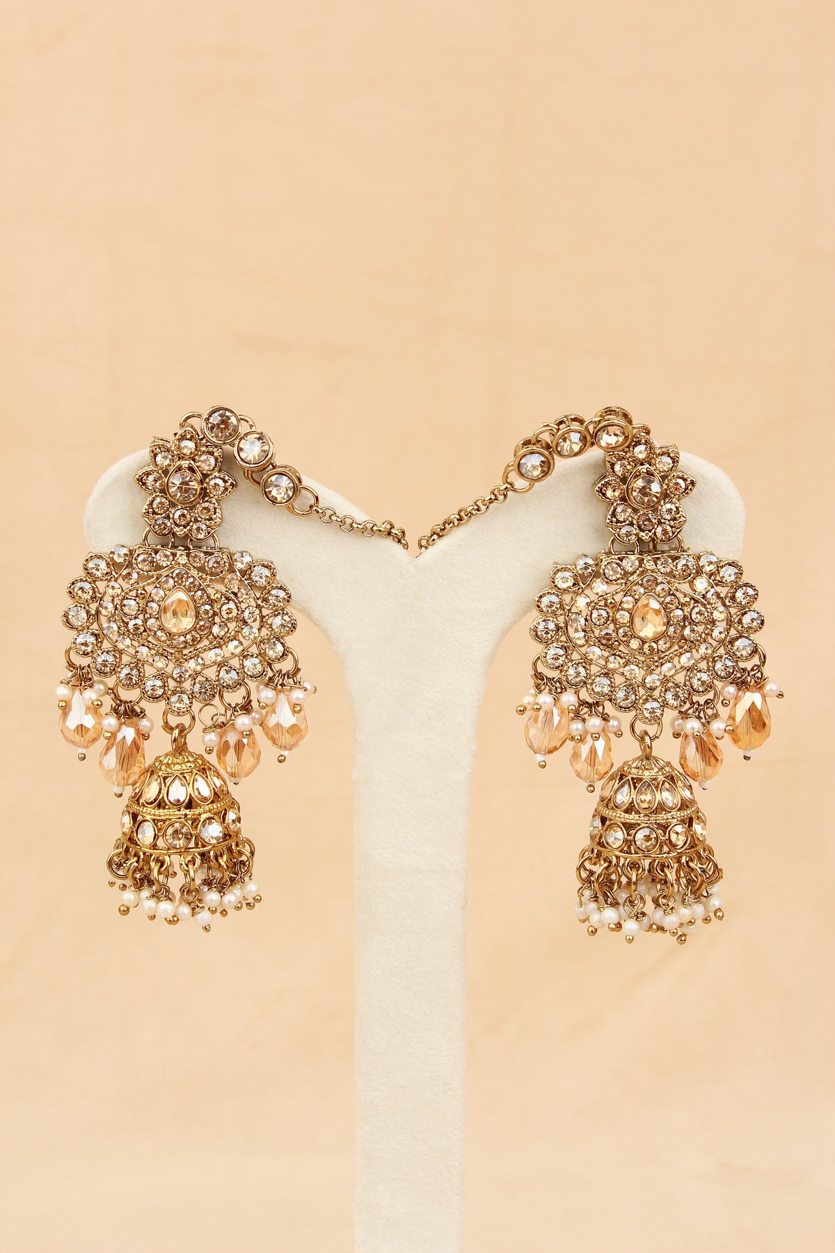 Gold Colour Bridal Necklace Set With Champagne Gold Colour Crystal Beads (BS005-Golden)