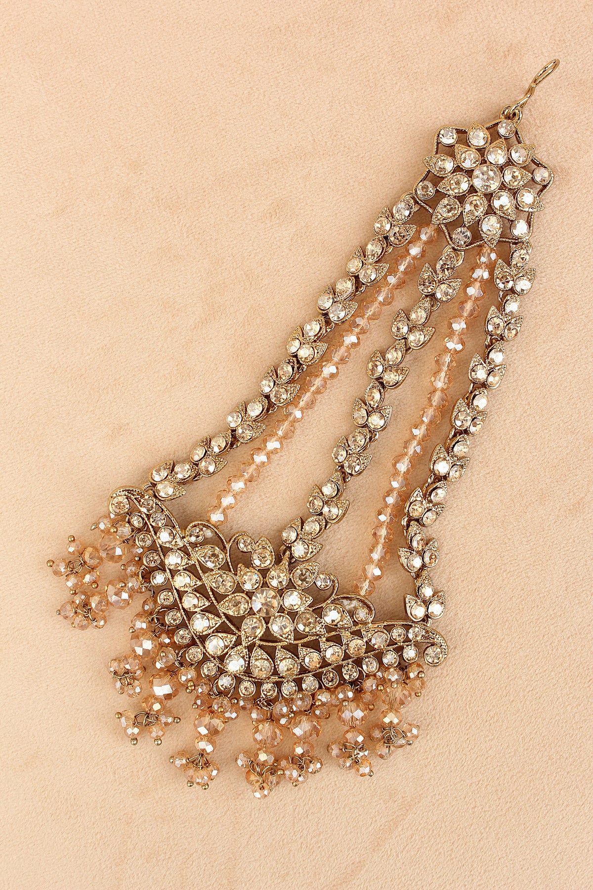 Gold Polish Bridal Necklace Set With Tiny Crystal Beads (BS006-Golden)
