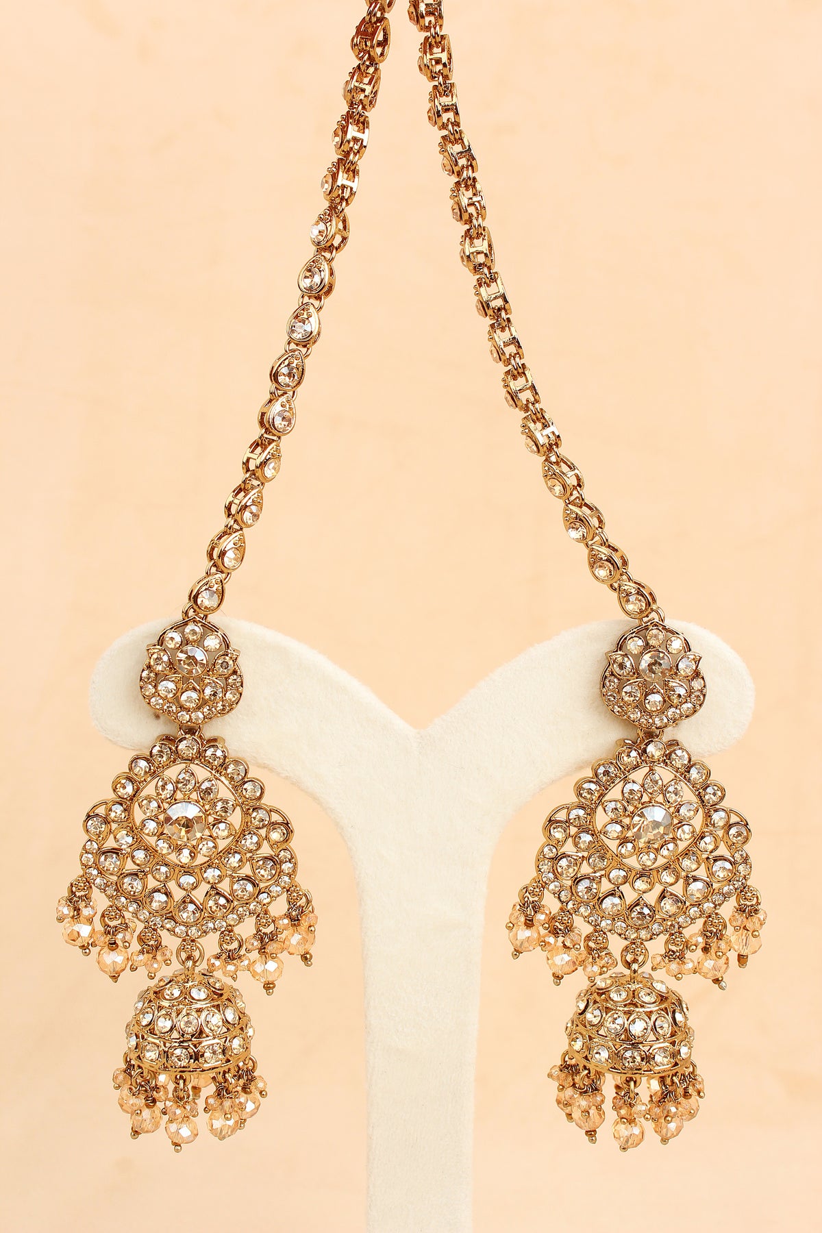 Rani Style Bridal Necklace Set With Golden Stones And Crystal Beads (BS009-Golden)