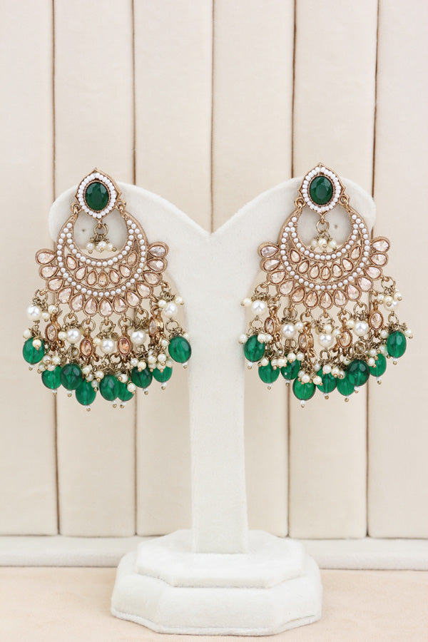 Green Mehndi Polish Polki Choker With Pearls Large Earrings And Tikka (CS010-G-MP-Polki)