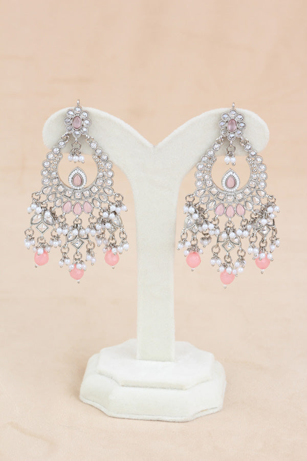 Pink Statement Polki Choker With Large Earrings And Tikka (CS011-P-SP-Polki)