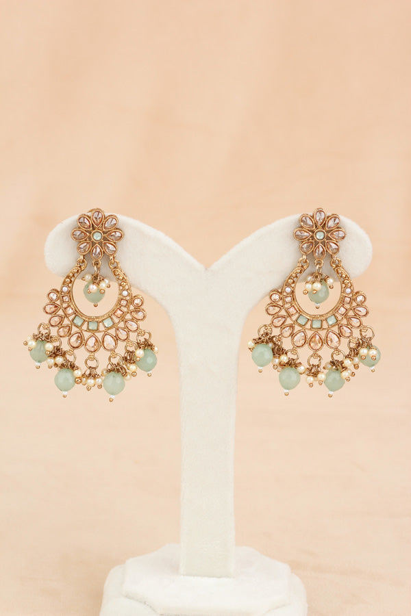 Light Green Polki Choker With Pearls Earrings And Tikka (CS013-LG-Polki)