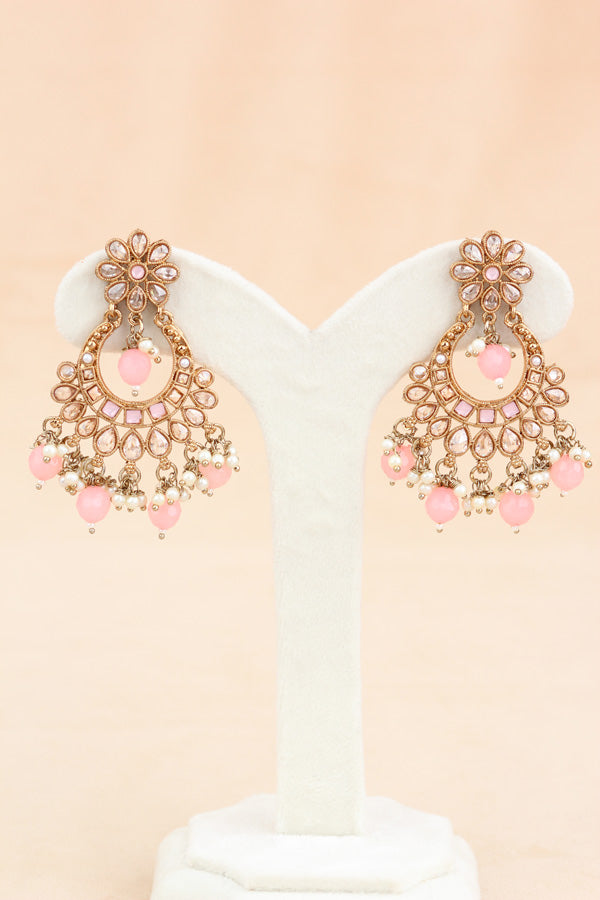 Pink Polki Choker With Pearls Earrings And Tikka (CS013-P-Polki)