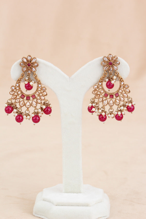 Ruby Red Polki Choker With Pearls Earrings And Tikka (CS013-RU-Polki)