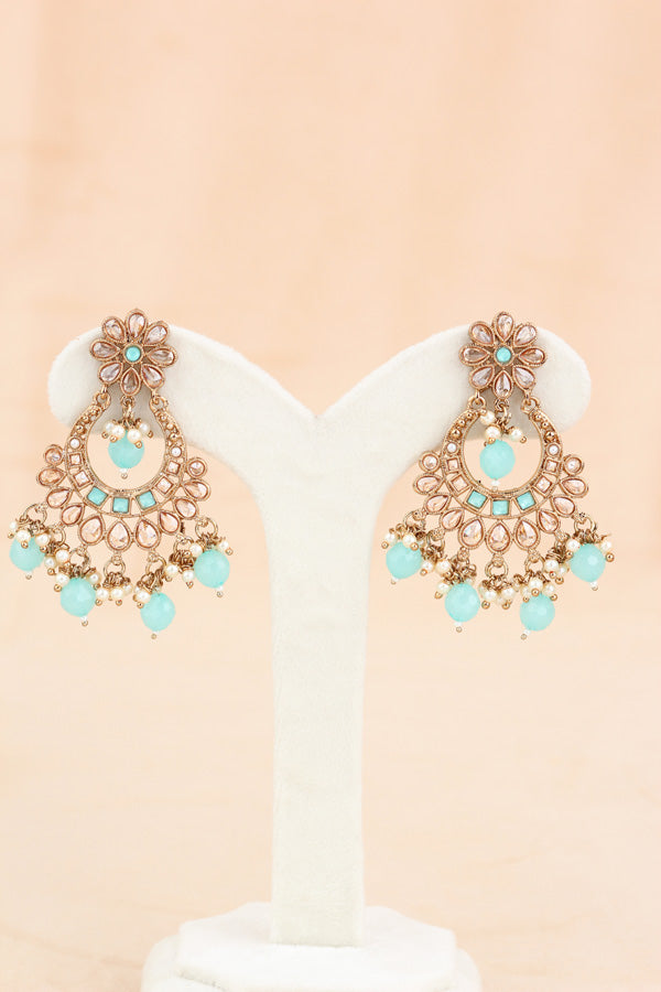 Sky Blue Polki Choker With Pearls Earrings And Tikka (CS013-SB-Polki)