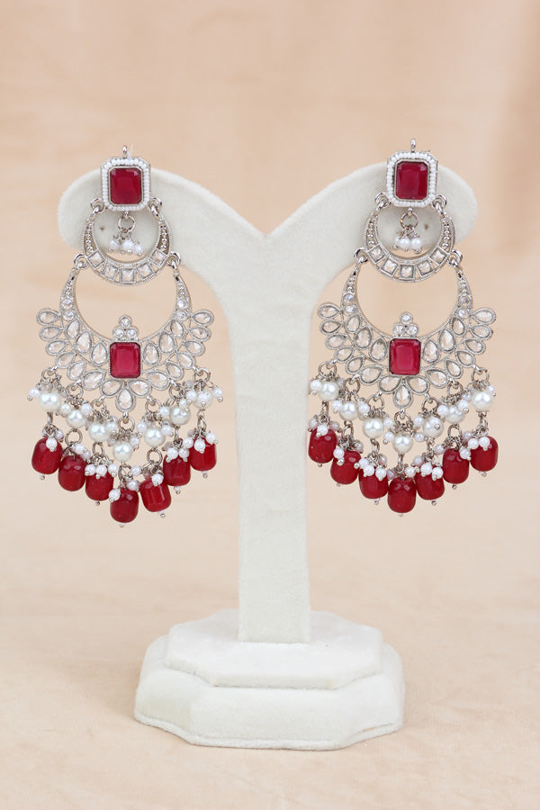 Magenta Large Statement Polki Choker With Large Earrings And Tikka (CS015-MA-SP-Polki)