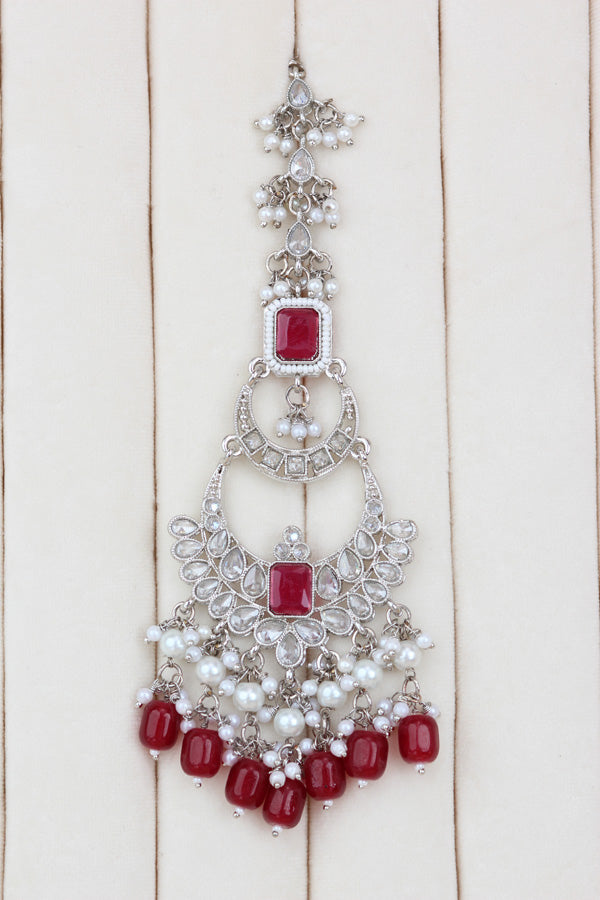 Magenta Large Statement Polki Choker With Large Earrings And Tikka (CS015-MA-SP-Polki)