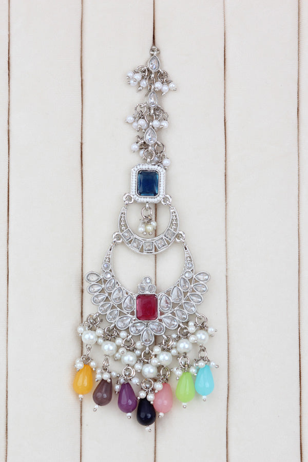 Multi Large Statement Polki Choker With Large Earrings And Tikka (CS015-MU-SP-Polki)