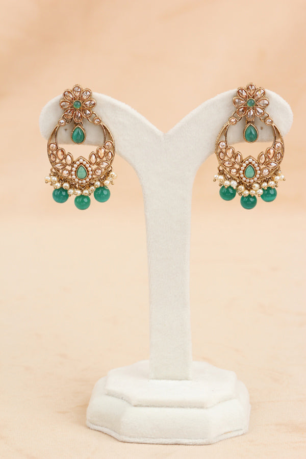 Green Mehndi Polish Polki Choker With Small Earrings And Small Tikka (CS021-G-Polki)