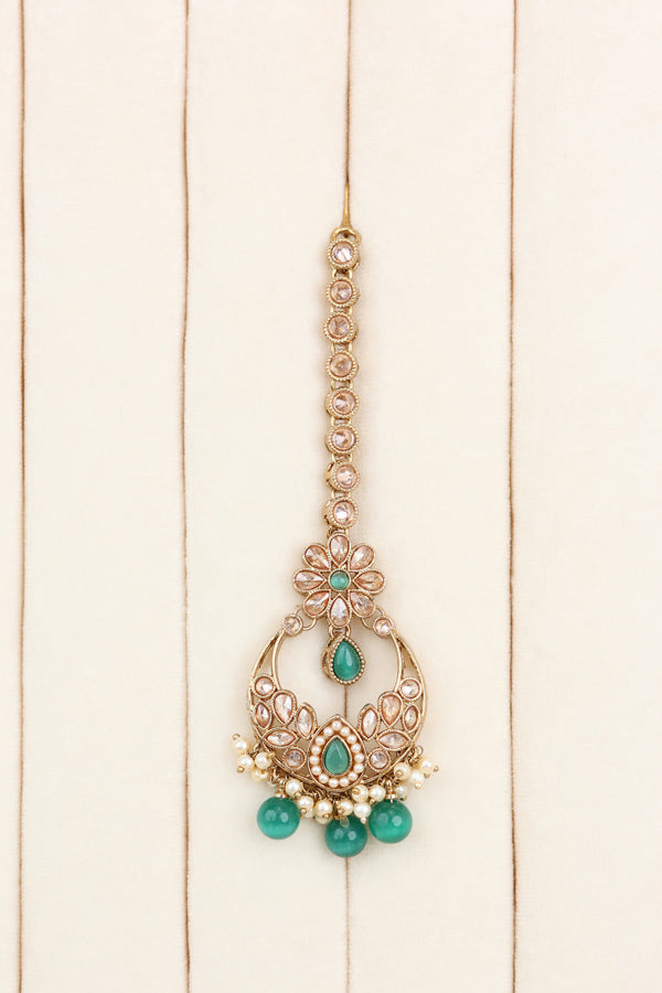 Green Mehndi Polish Polki Choker With Small Earrings And Small Tikka (CS021-G-Polki)