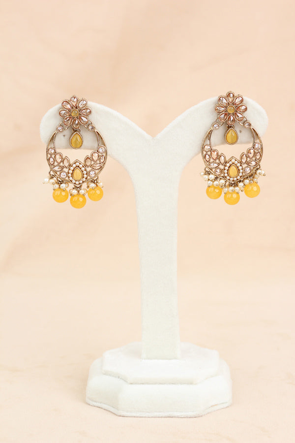 Yellow Mehndi Polish Polki Choker With Small Earrings And Small Tikka (CS021-Y-Polki)