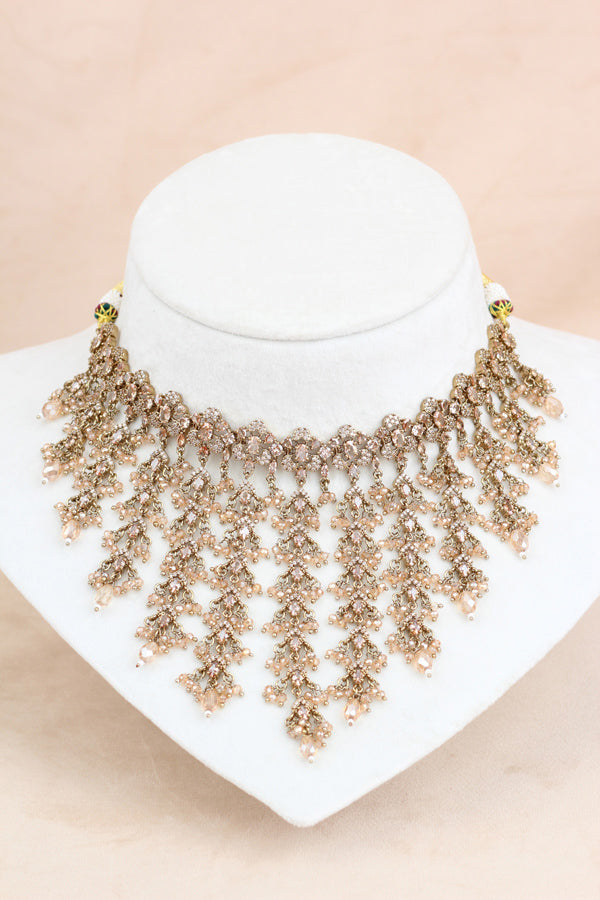 Gold Light Weight Heavy Look Choker With Matching Jhumka Earrings And Tikka  (CS024-GO-Polki)