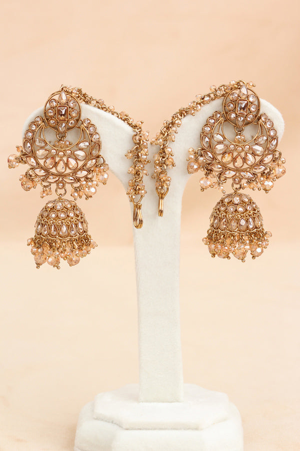 Gold Small And Elegant Choker Set With Large Earrings And Tikka (CS027-GO-Polki)