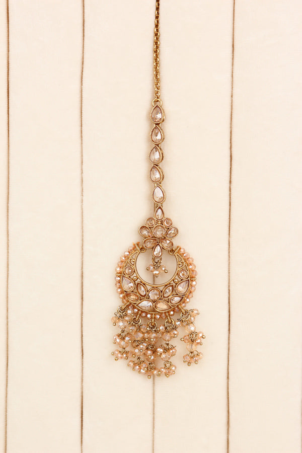 Gold Small And Elegant Choker Set With Large Earrings And Tikka (CS027-GO-Polki)