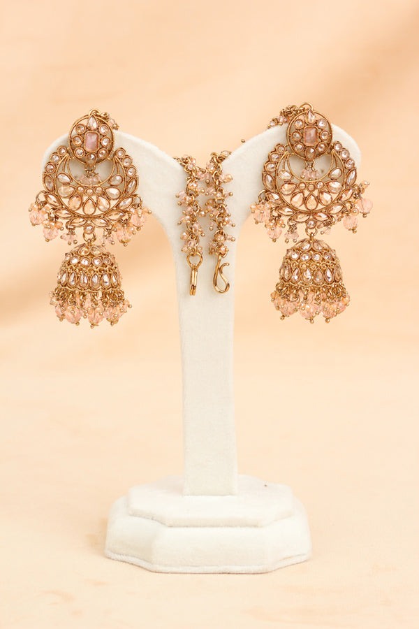 Pink Small And Elegant Choker Set With Large Earrings And Tikka (CS027-P-Polki)