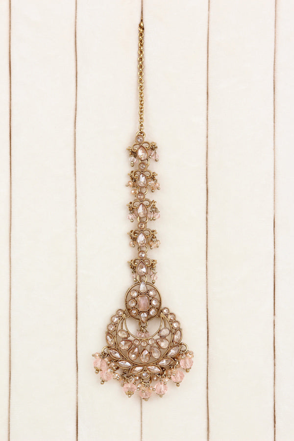 Pink Small And Elegant Choker Set With Large Earrings And Tikka (CS027-P-Polki)