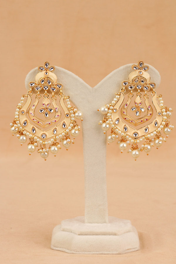 Fashionable Earrings In White Color With White Pearls And Beads (E005-W-B1)